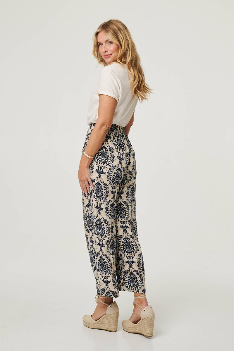 Baroque Print High Waist Wide Trousers