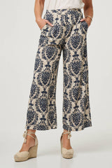 Baroque Print High Waist Wide Trousers