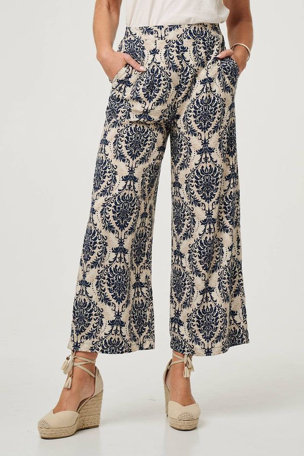 Baroque Print High Waist Wide Trousers