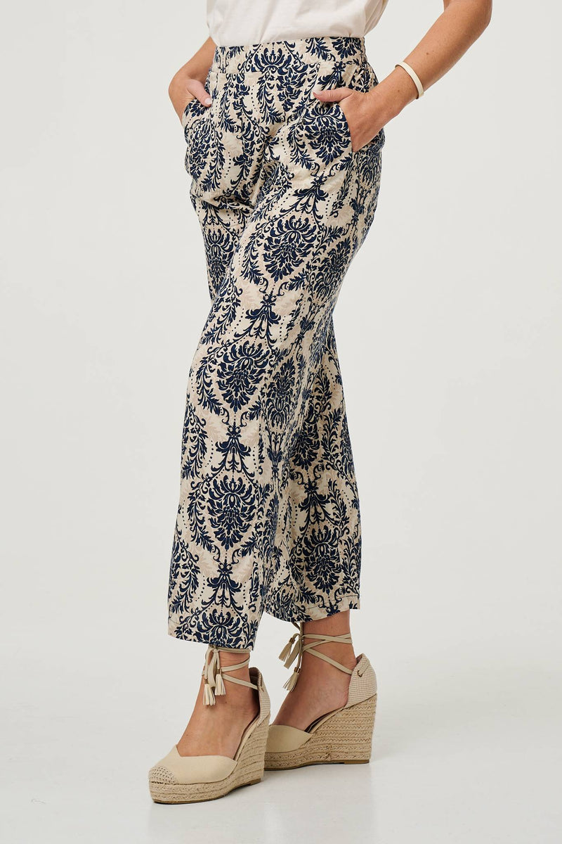 Baroque Print High Waist Wide Trousers
