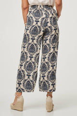 Baroque Print High Waist Wide Trousers