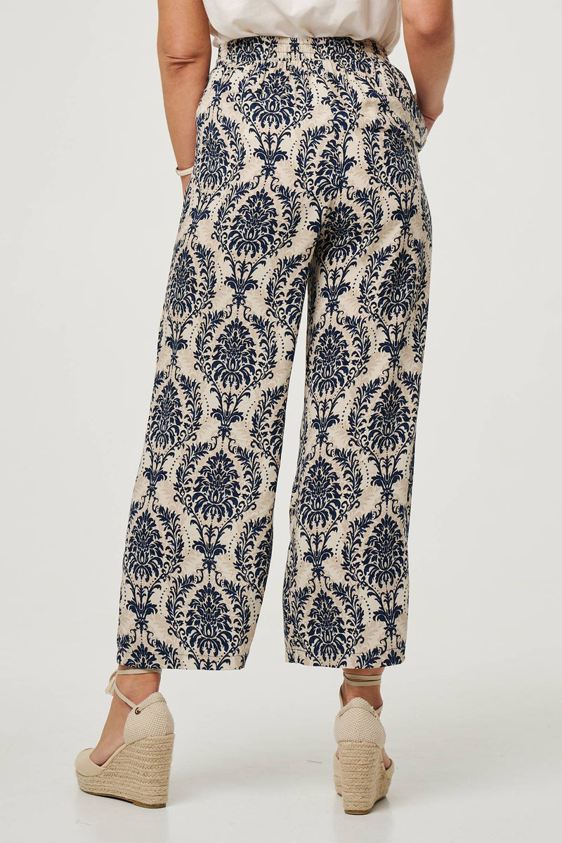 Baroque Print High Waist Wide Trousers