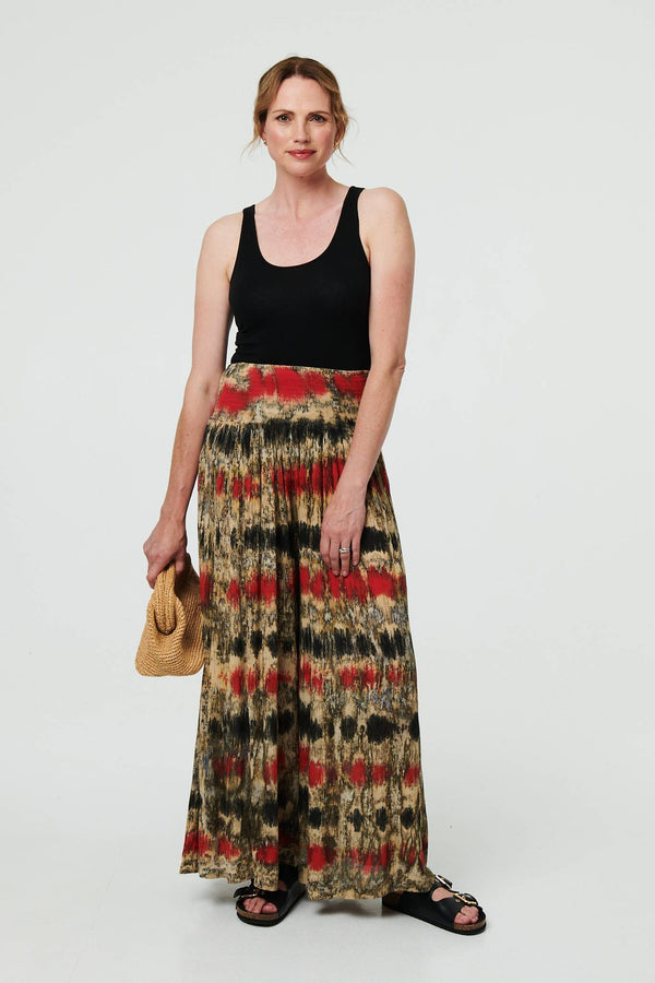 Tie Dye Shirred High Waist Wide Trousers