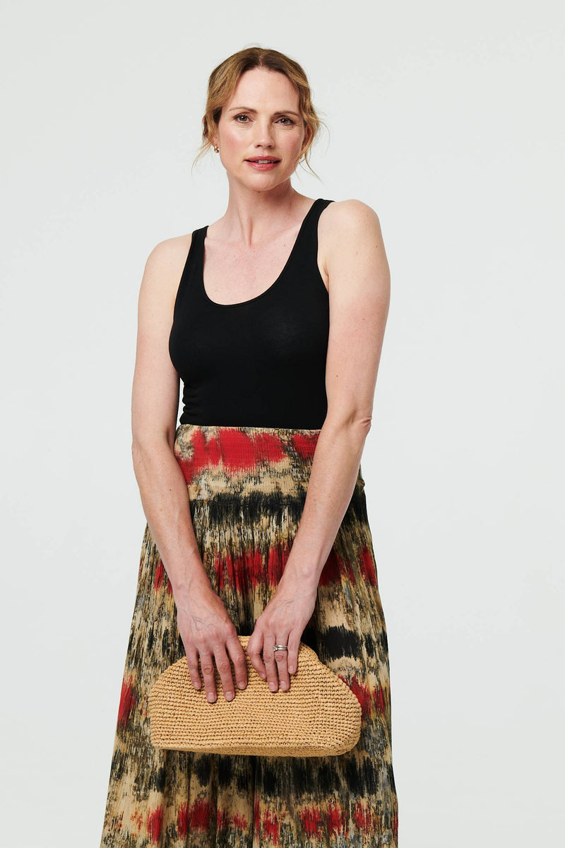 Tie Dye Shirred High Waist Wide Trousers