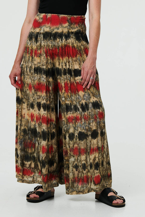 Tie Dye Shirred High Waist Wide Trousers