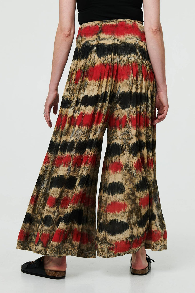Tie Dye Shirred High Waist Wide Trousers