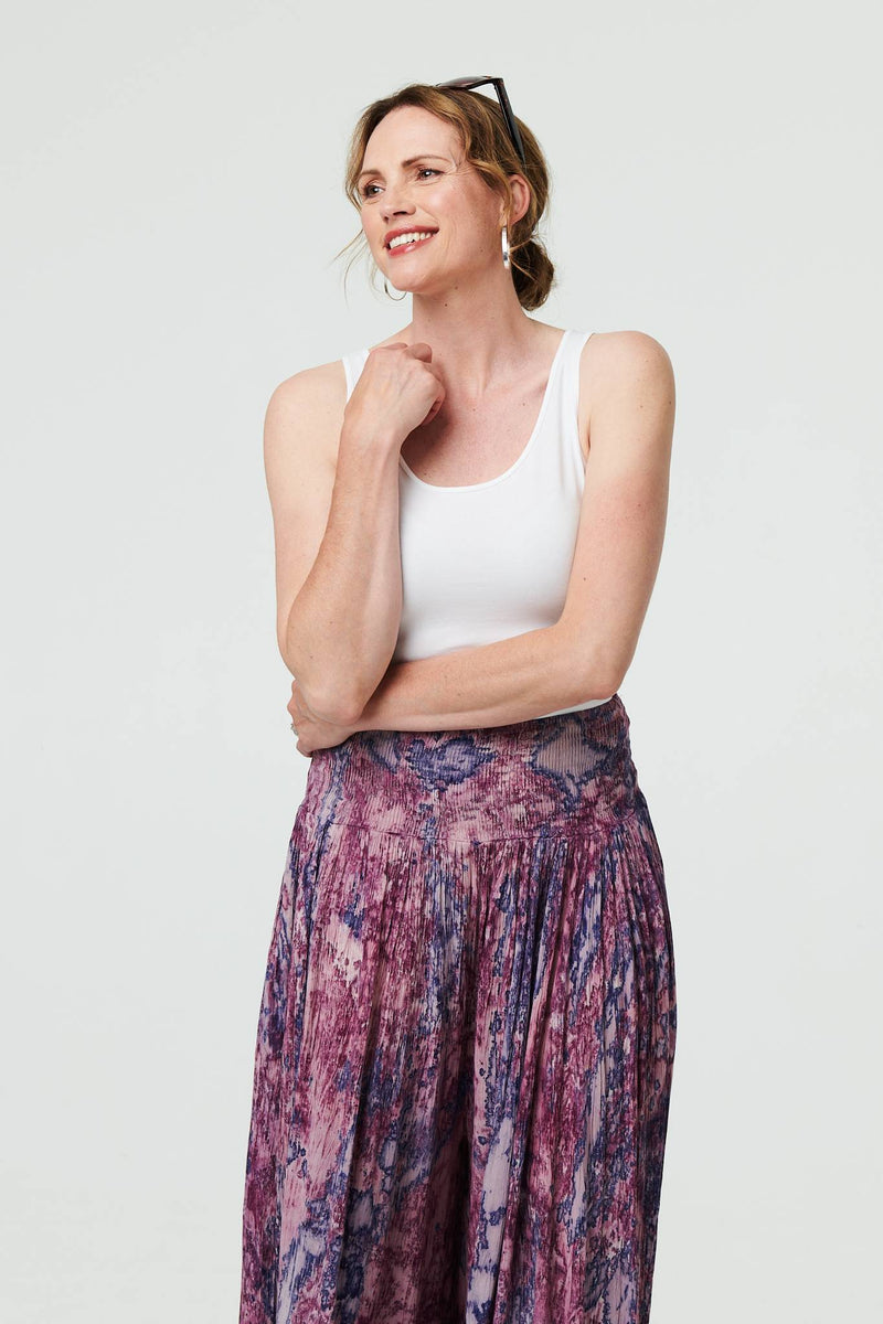 Tie Dye High Waist Shirred Wide Trousers