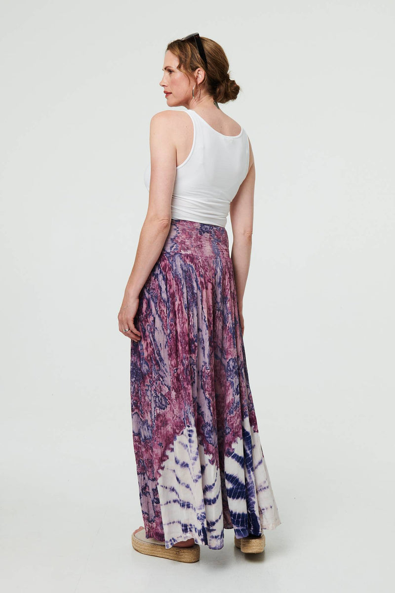 Tie Dye High Waist Shirred Wide Trousers
