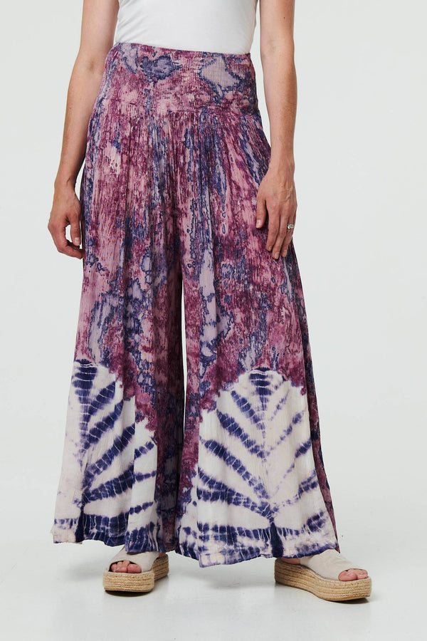 Tie Dye High Waist Shirred Wide Trousers