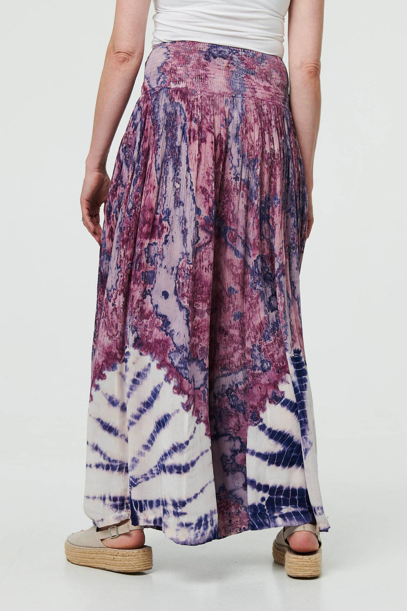 Tie Dye High Waist Shirred Wide Trousers