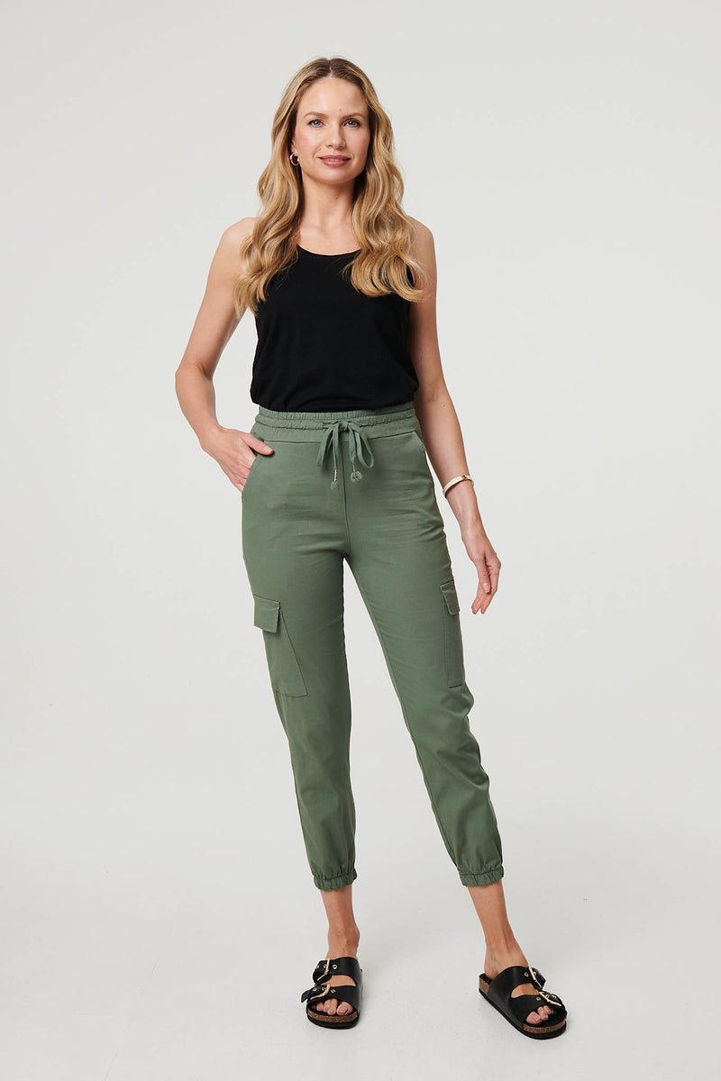 High Waist Slim Fit Cropped Cargo Pants