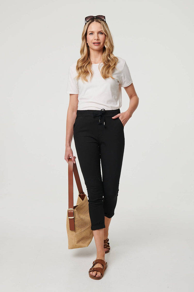 Tie Waist Slim Cropped Trousers
