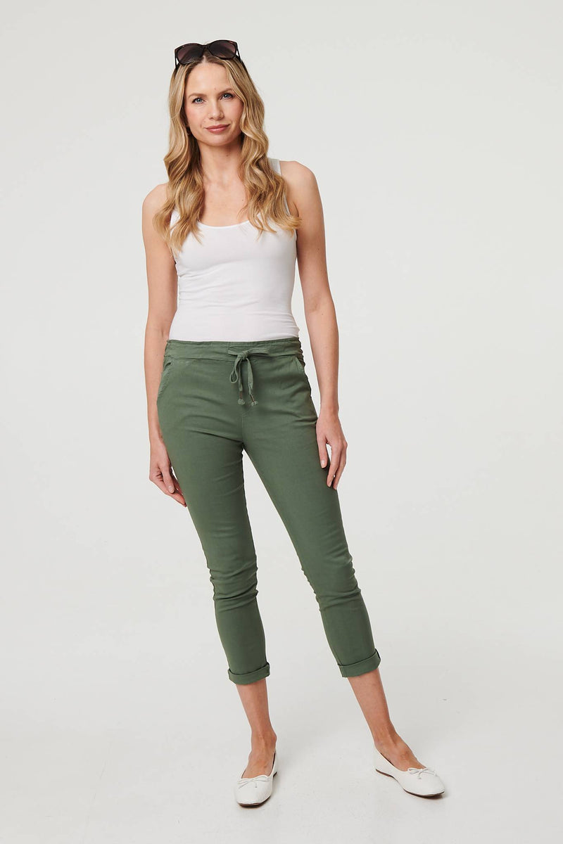 Tie Waist Slim Cropped Trousers