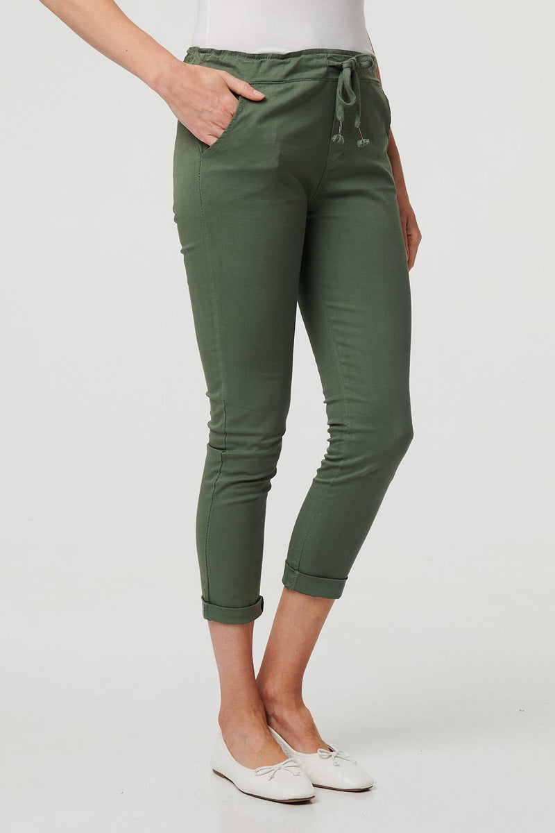 Tie Waist Slim Cropped Trousers