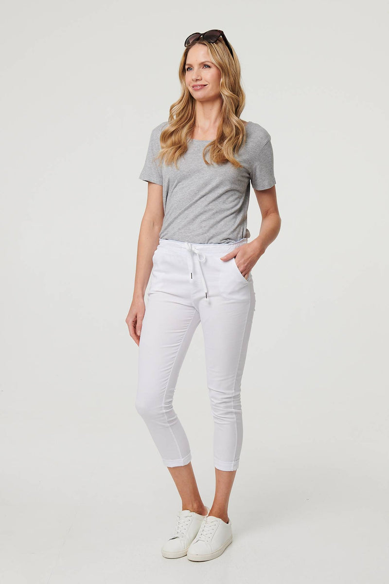 Tie Waist Slim Cropped Trousers