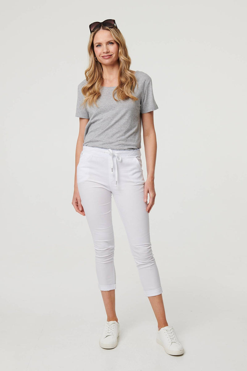 Tie Waist Slim Cropped Trousers