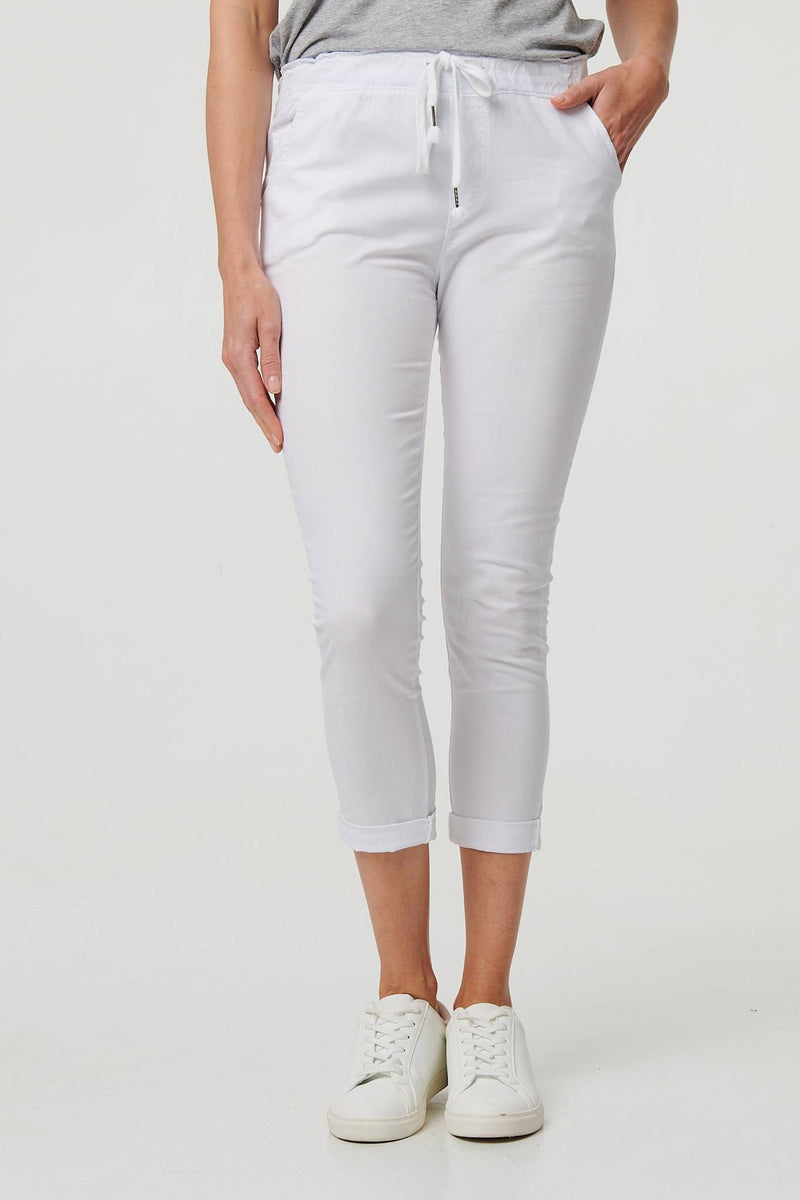 Tie Waist Slim Cropped Trousers