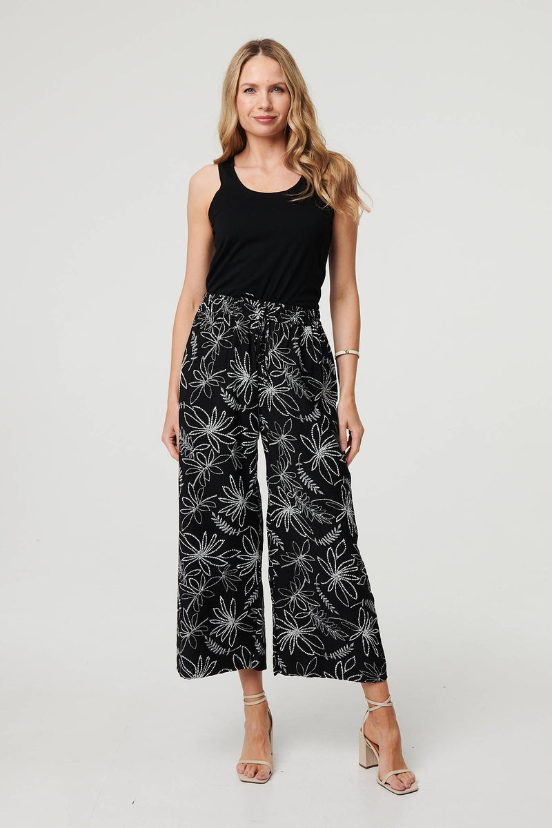 Floral High Waist Wide Leg Trousers