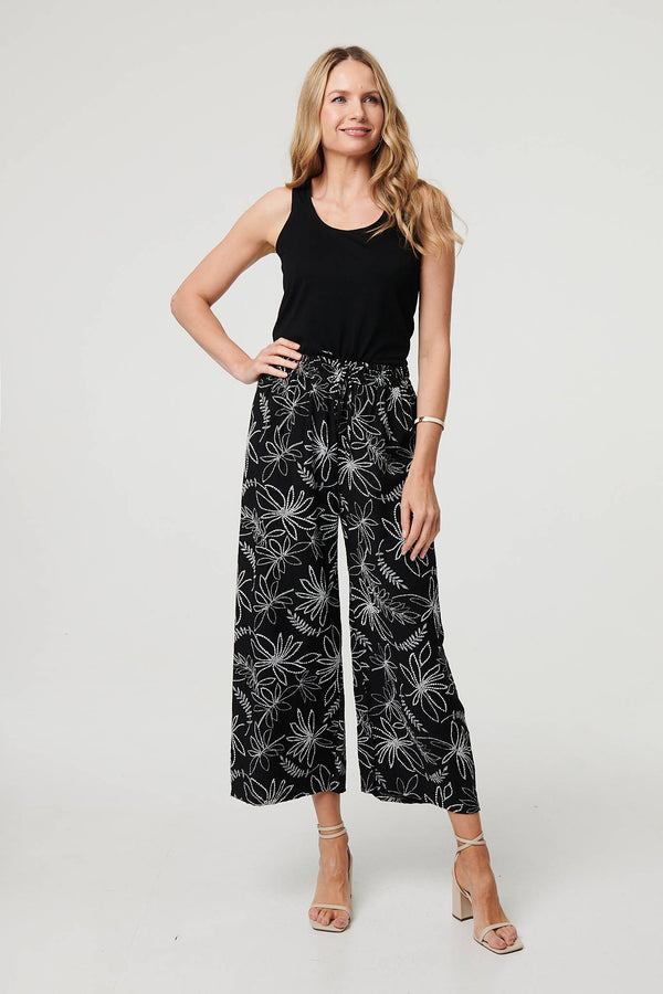 Floral High Waist Wide Leg Trousers
