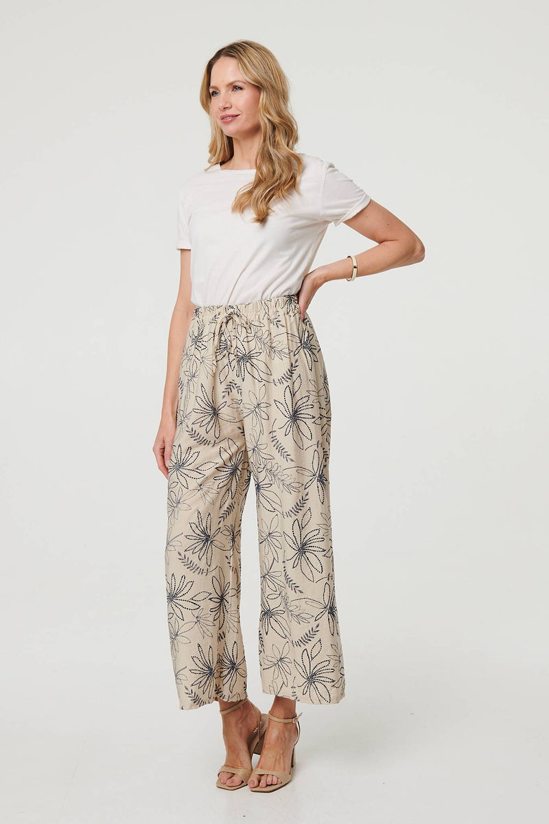 Floral High Waist Wide Leg Trousers