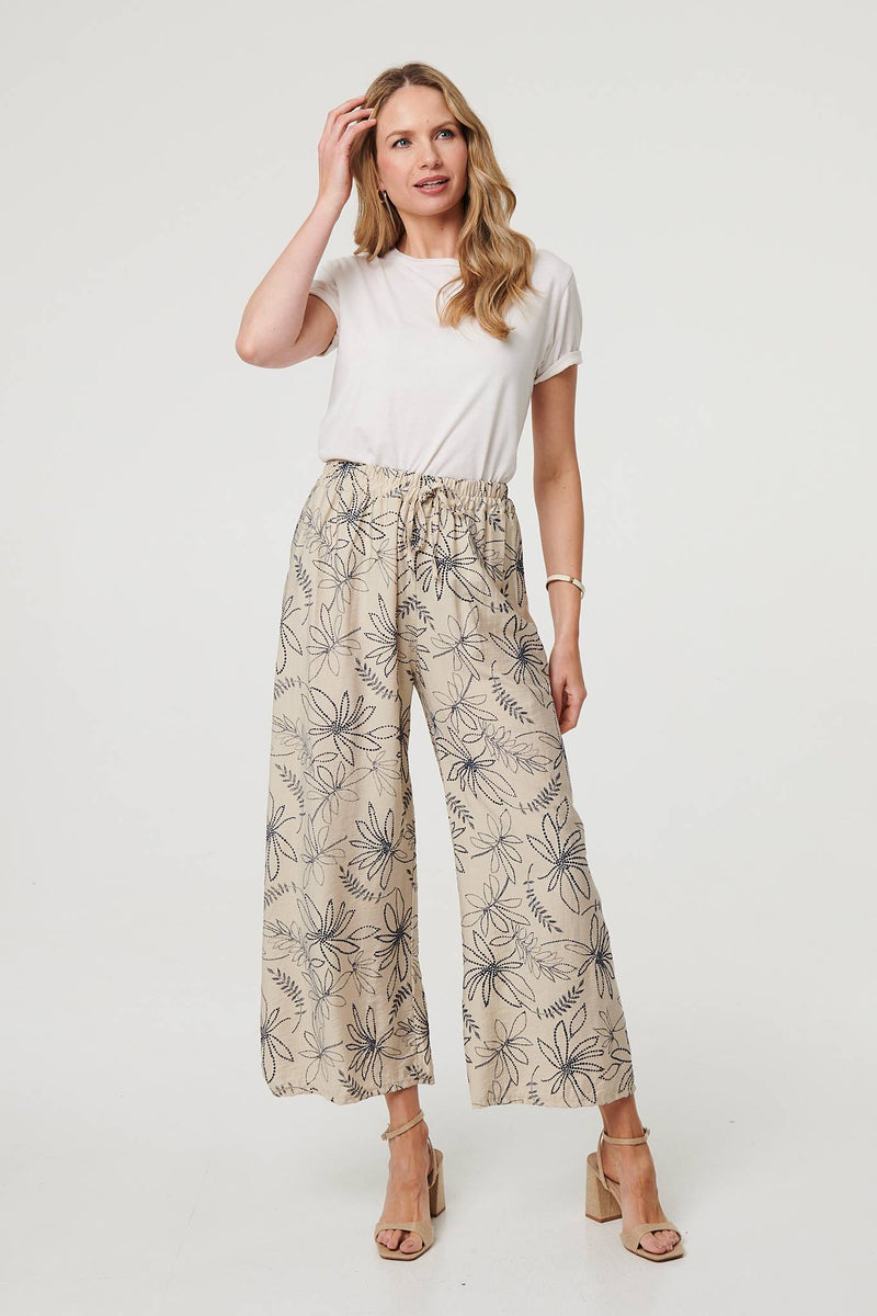 Floral High Waist Wide Leg Trousers
