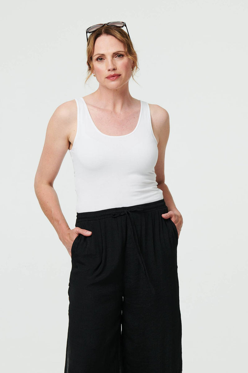 High Waist Side Split Layered Trousers
