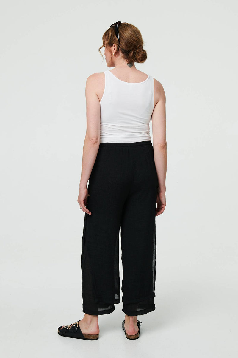 High Waist Side Split Layered Trousers