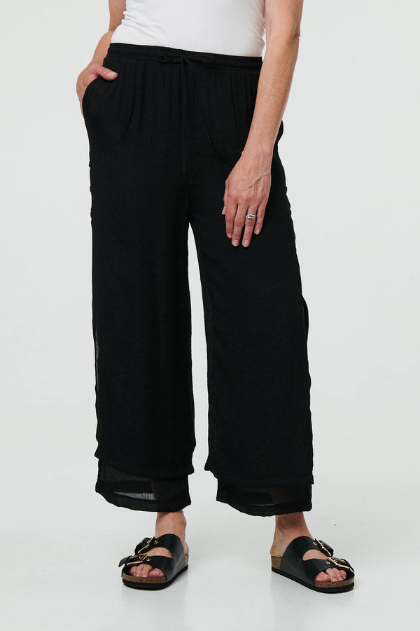 High Waist Side Split Layered Trousers