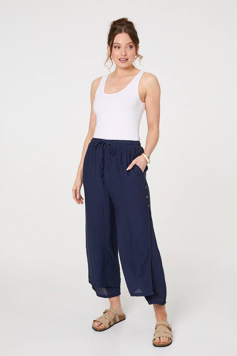 High Waist Side Split Layered Trousers