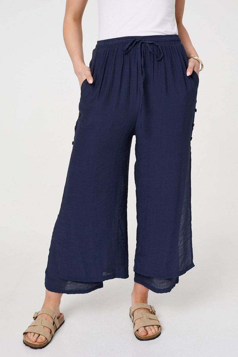 High Waist Side Split Layered Trousers
