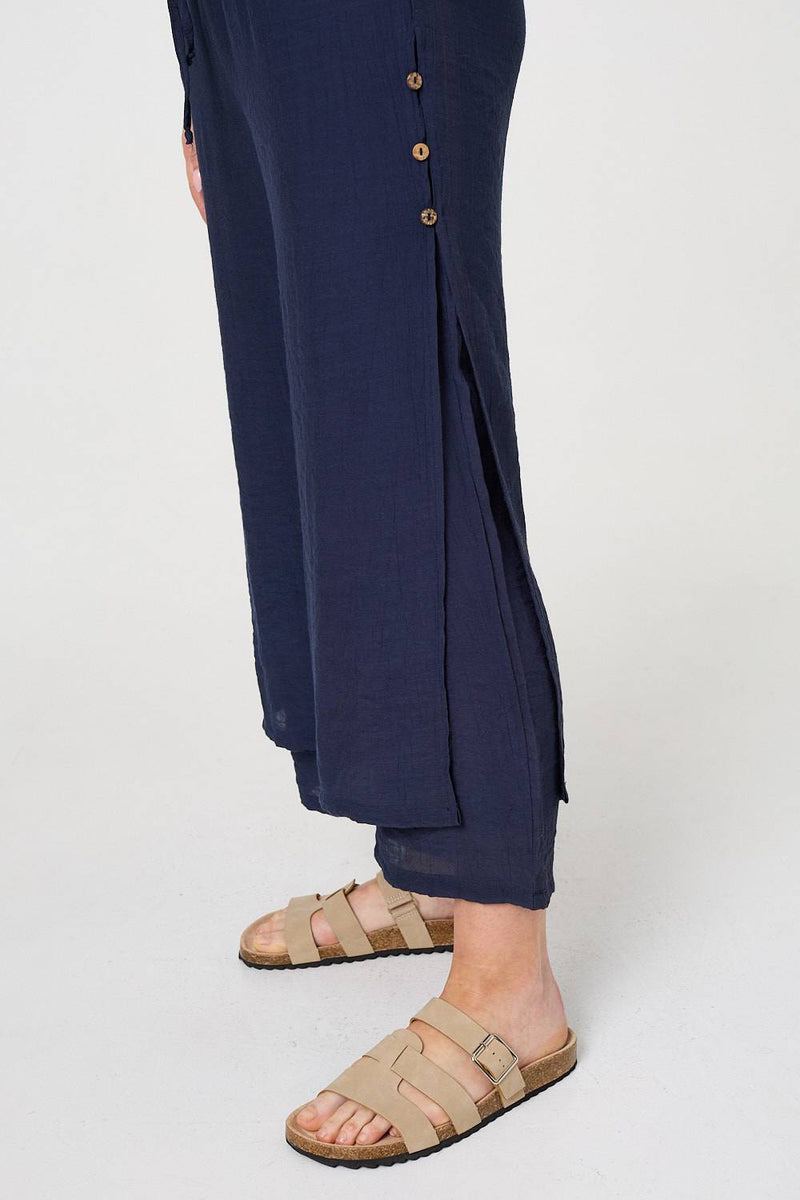 High Waist Side Split Layered Trousers