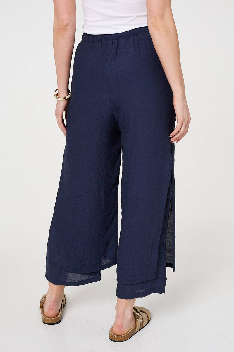 High Waist Side Split Layered Trousers