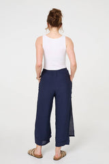 High Waist Side Split Layered Trousers