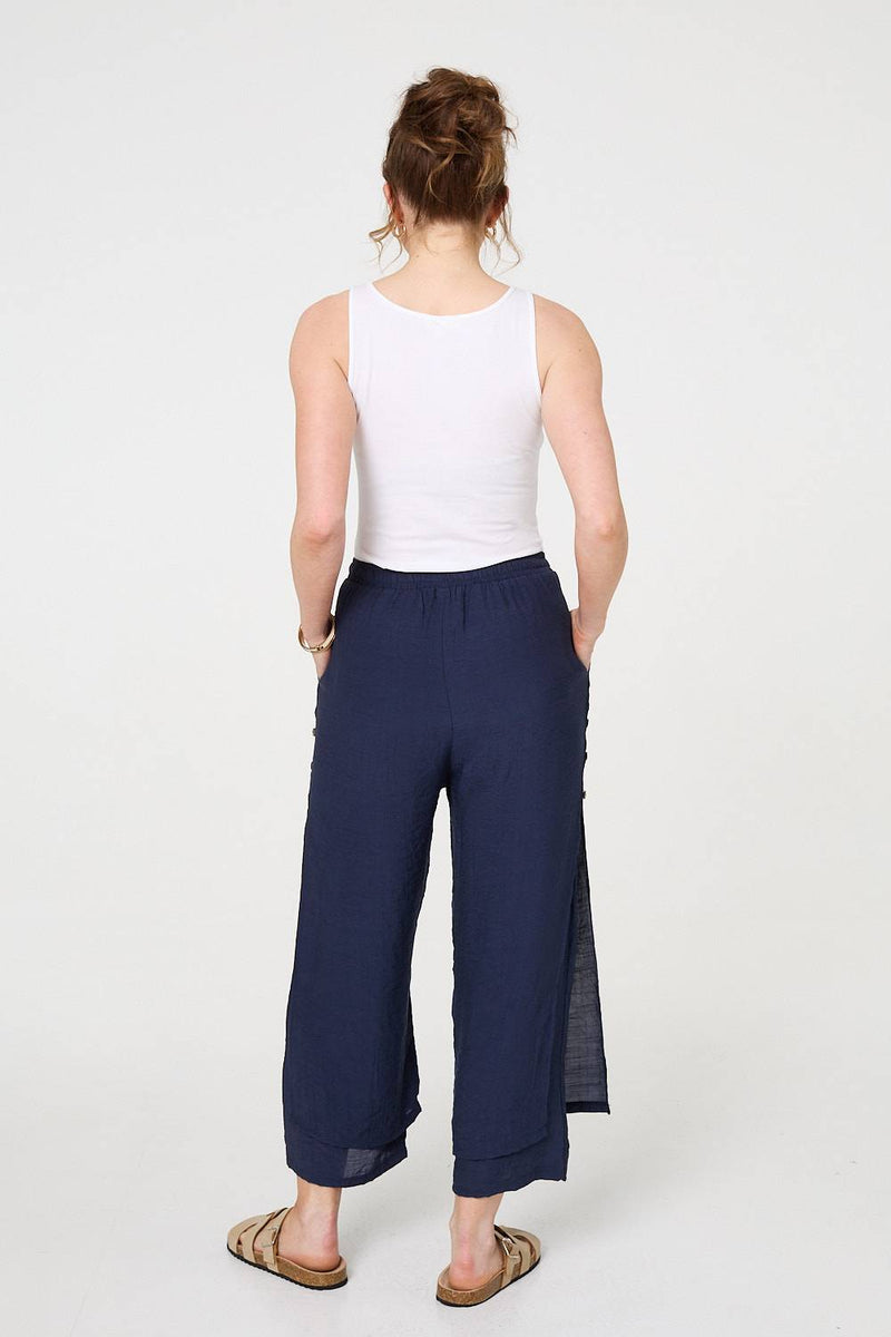 High Waist Side Split Layered Trousers