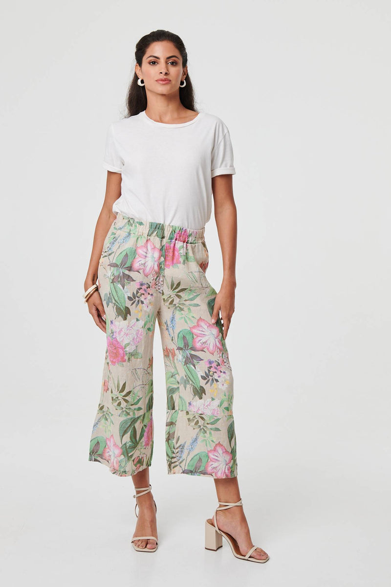 Floral Stretchy High Waist Crop Trousers