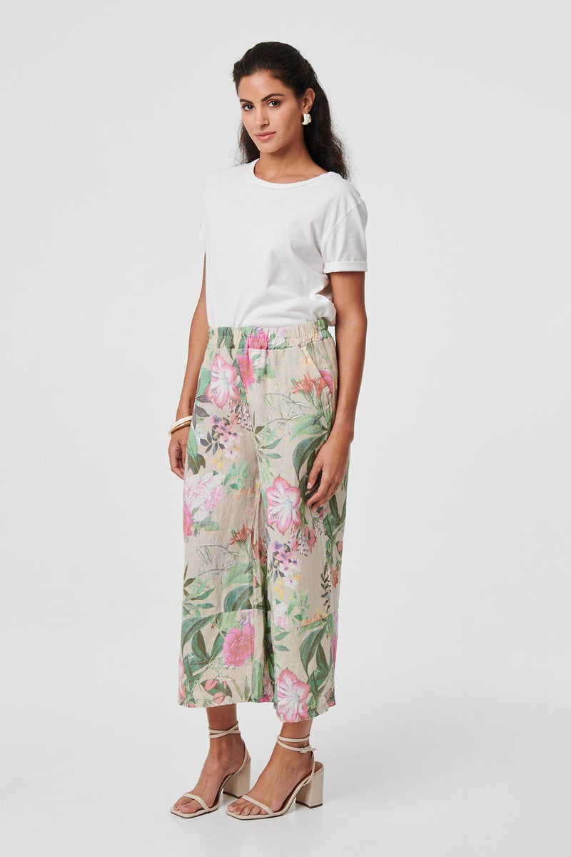 Floral Stretchy High Waist Crop Trousers