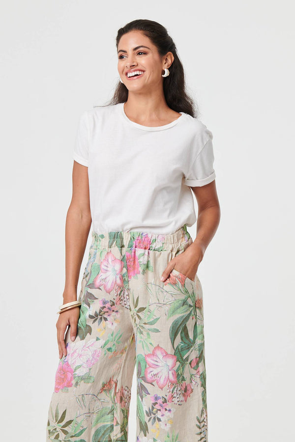 Floral Stretchy High Waist Crop Trousers