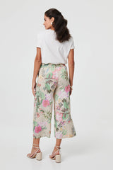Floral Stretchy High Waist Crop Trousers