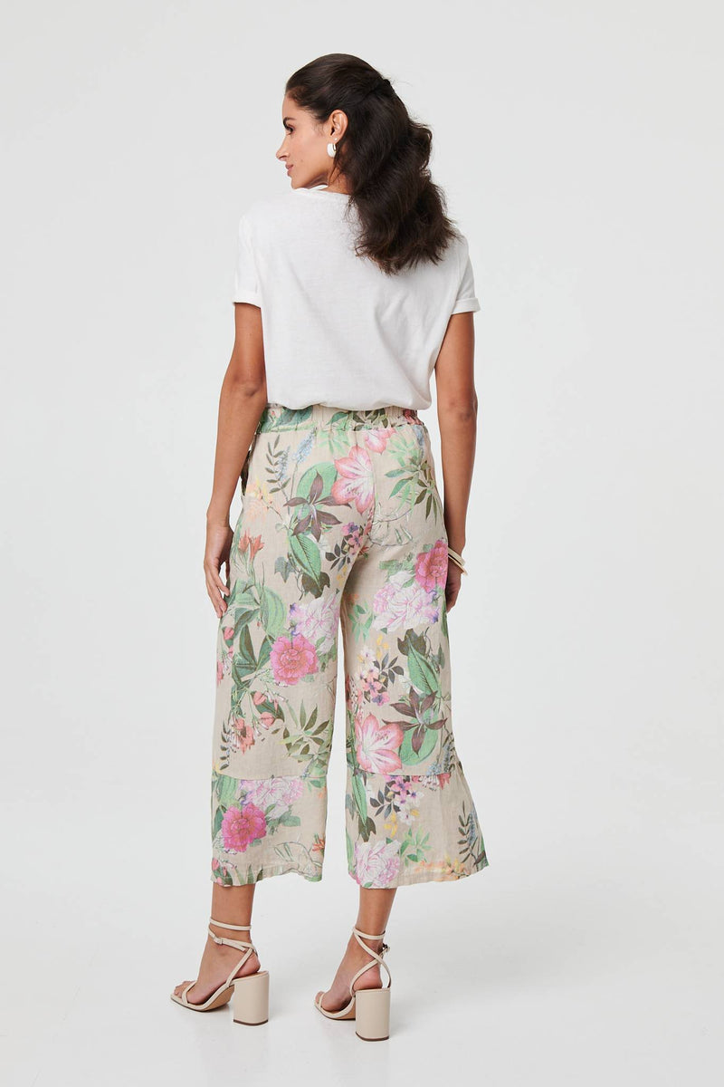 Floral Stretchy High Waist Crop Trousers