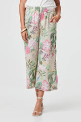 Floral Stretchy High Waist Crop Trousers