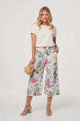 Floral Stretchy High Waist Crop Trousers