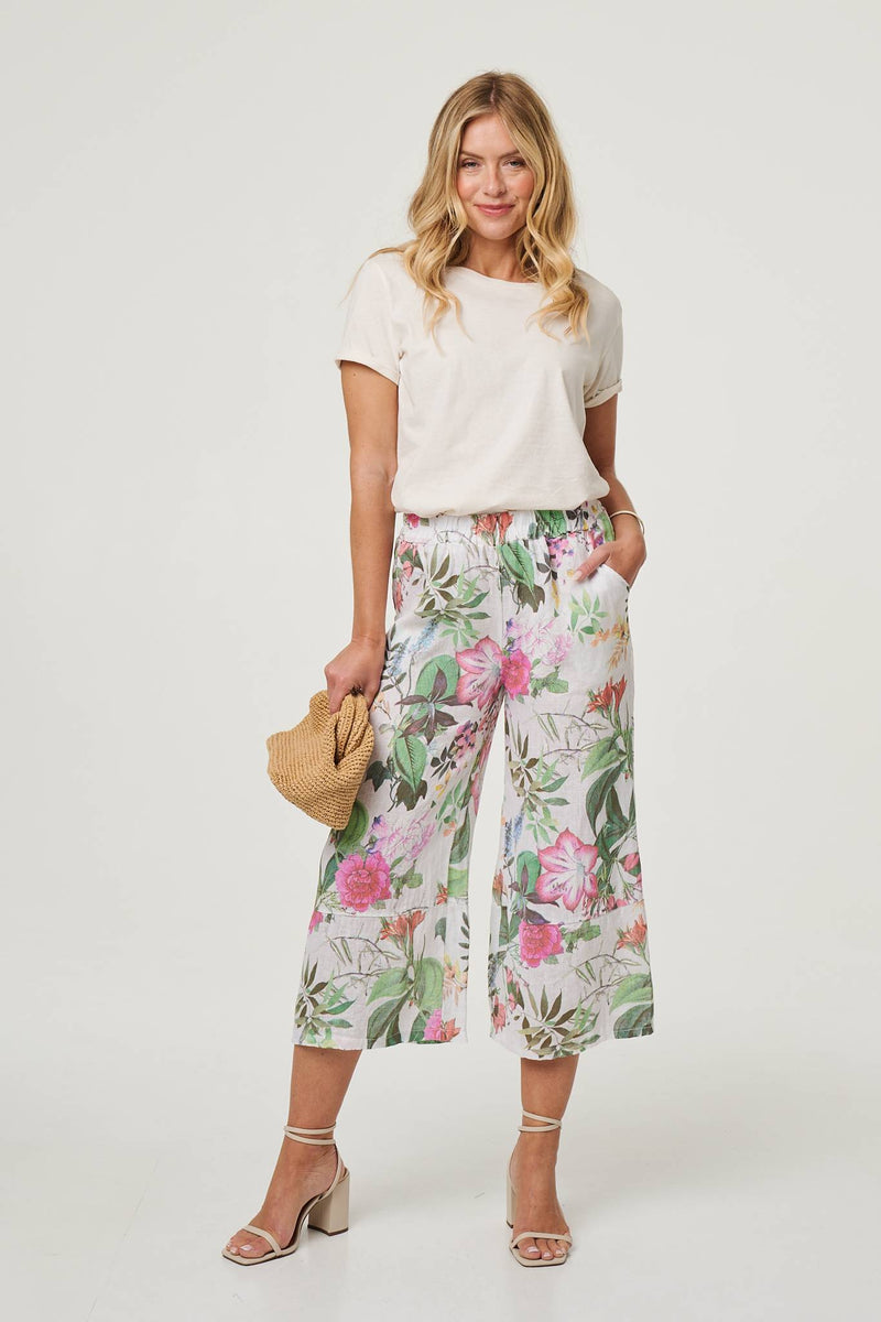 Floral Stretchy High Waist Crop Trousers