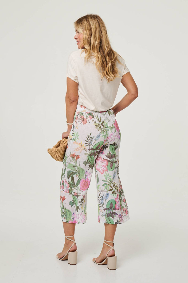 Floral Stretchy High Waist Crop Trousers