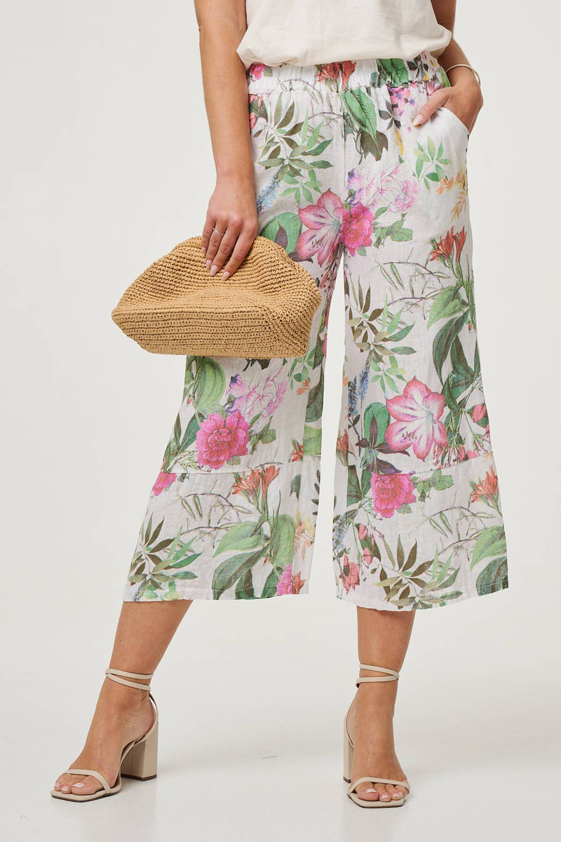 Floral Stretchy High Waist Crop Trousers