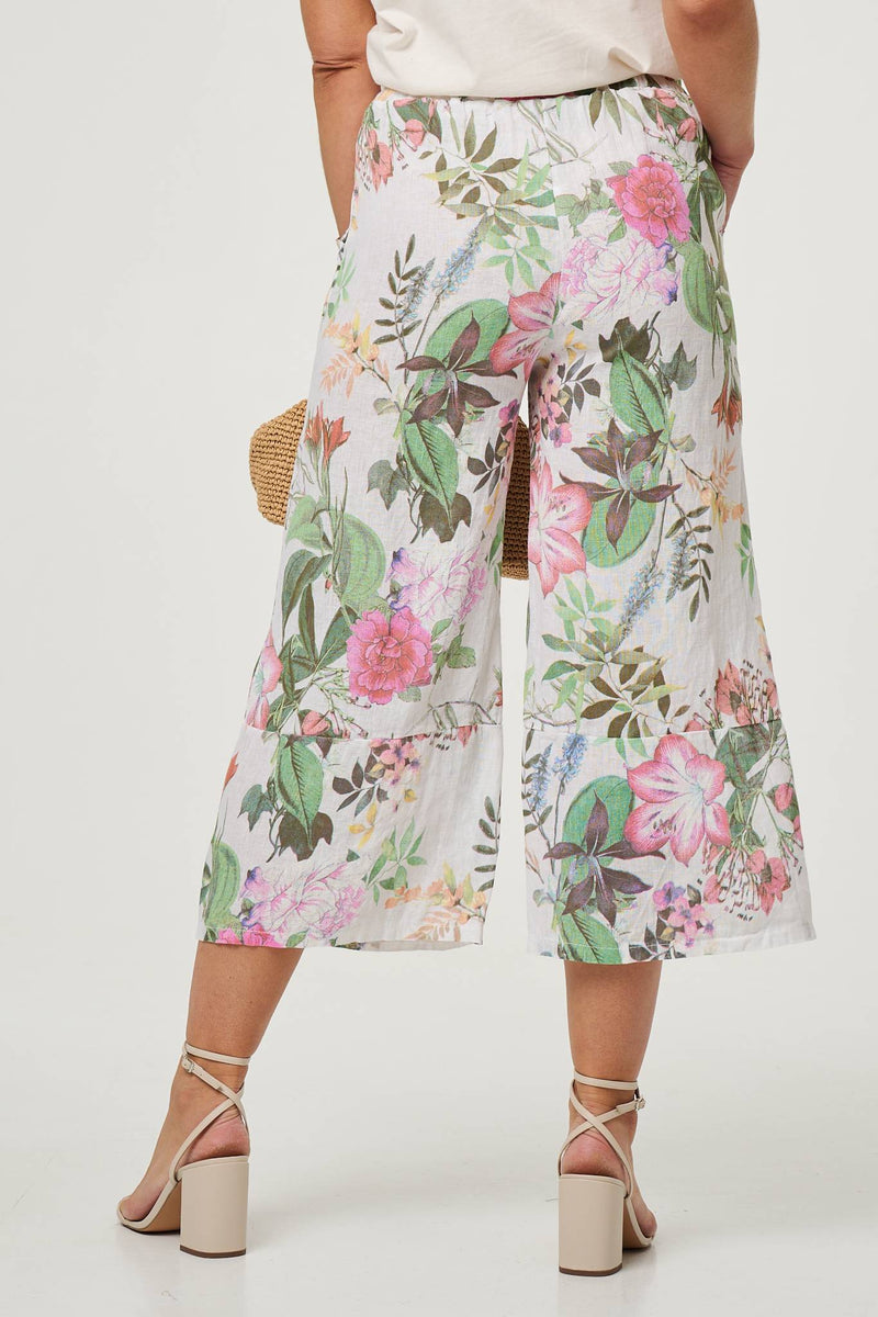 Floral Stretchy High Waist Crop Trousers