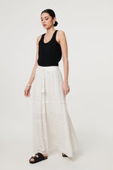 Textured High Waist Tiered Maxi Skirt
