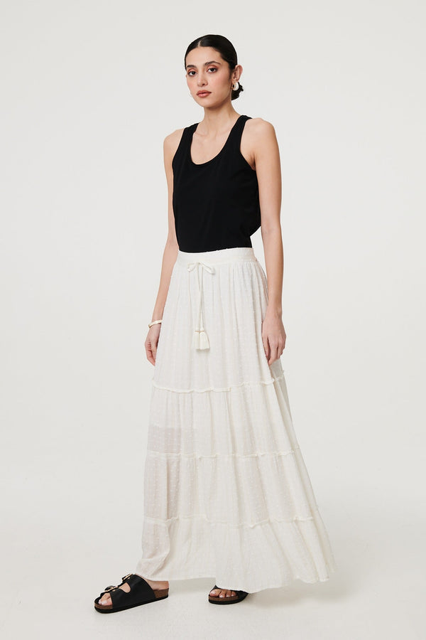 Textured High Waist Tiered Maxi Skirt