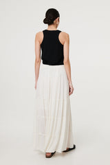 Textured High Waist Tiered Maxi Skirt