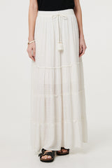 Textured High Waist Tiered Maxi Skirt