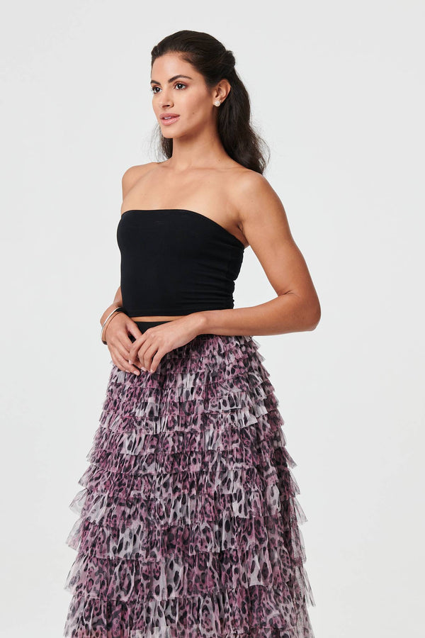Animal Print Semi Sheer Mesh Midi Skirt